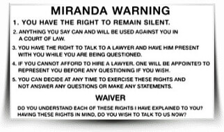 Image of Miranda Warning Card